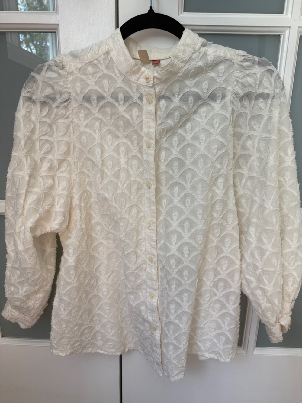 Textured Sheer White Button-Up Blouse